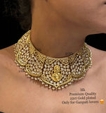 22 ct Gold Plated Ganpathy Necklace Set with matching Ganpathy Earrings-SANDY001GNS