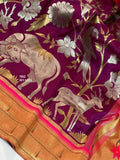 Elegant Pink and Purple Combination Banarasi Katan Silk Saree with Pichwai Designs-DARSH001KSSPP