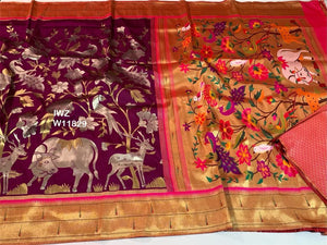Elegant Pink and Purple Combination Banarasi Katan Silk Saree with Pichwai Designs-DARSH001KSSPP