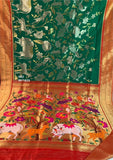 Elegant  Green  Banarasi Katan Silk Saree with Pichwai Designs-DARSH001KSSG