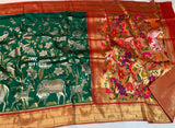 Elegant  Green  Banarasi Katan Silk Saree with Pichwai Designs-DARSH001KSSG