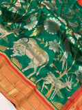 Elegant  Green  Banarasi Katan Silk Saree with Pichwai Designs-DARSH001KSSG
