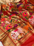 Elegant  White and Red  Combination Banarasi Katan Silk Saree with Pichwai Designs-DARSH001KSSWP