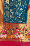Elegant  Blue Banarasi Katan Silk Saree with Pichwai Designs-DARSH001KSSBL
