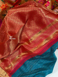 Elegant  Blue Banarasi Katan Silk Saree with Pichwai Designs-DARSH001KSSBL