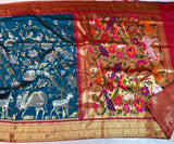Elegant  Blue Banarasi Katan Silk Saree with Pichwai Designs-DARSH001KSSBL