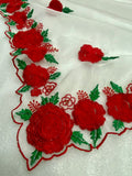 Rose Beauty , Pure White Organza Red flower heavy embroidered  Saree for Women-AMAZE001WOS