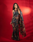 Bollywood Design  Beautiful Black Flower Colour Print with Sequence Work Sarees-SREE001SS
