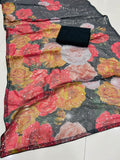 Bollywood Design  Beautiful Black Flower Colour Print with Sequence Work Sarees-SREE001SS