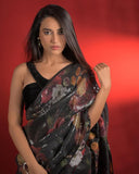 Bollywood Design  Beautiful Black Flower Colour Print with Sequence Work Sarees-SREE001SS