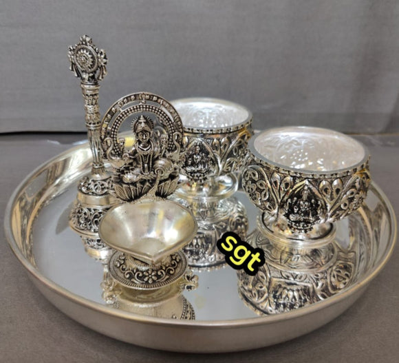 Sindu Bairavi , elegant Full set impressive Antique Finish German Silver Thali Combo Set-SILI001PTS