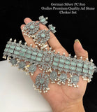 Shwetambari , elegant German Silver Oxidized Finish Premium Quality American Diamond Choker Set -SAYD001CSAB