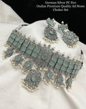 Shwetambari , elegant German Silver Oxidized Finish Premium Quality American Diamond Choker Set -SAYD001CSAB
