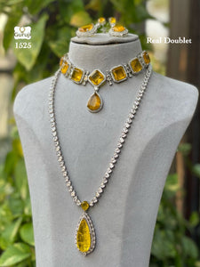 Yellow Daisy, Elegant Platinum finish Double Layered Necklace set for women -SANY001DNY