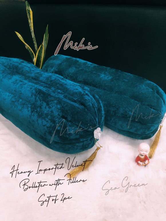 Sea Green  Shade Mik's Exclusive Luxurious Collection Velvet Bolsters with Filling and Stone Tassels-SHARA001BSG