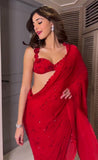 Bollywood Celebrity Ananya Pandey Inspired Red Hot Saree-AMAZE001RH