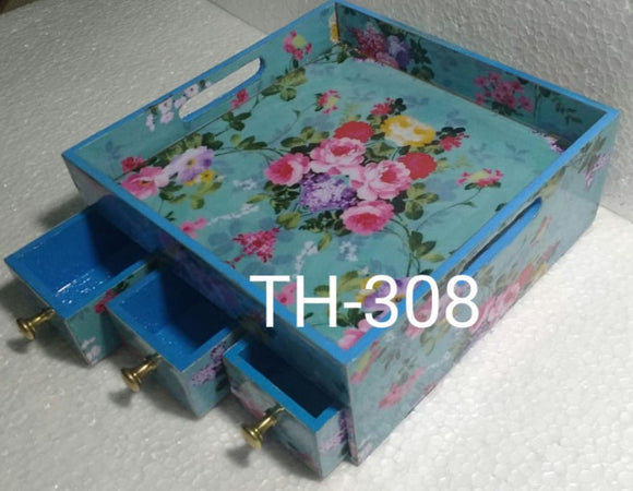 Elegant Happy Blue Floral   Design  Table Organizer in MDF board-REGAL001H