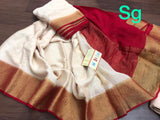 White and Red combination Pure Mysore Crepe Silk Saree for Women-PRIYA001MSWR