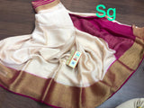 White and Grape wine  combination Pure Mysore Crepe Silk Saree for Women-PRIYA001MSWGW