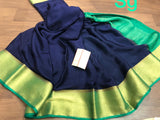 Deep Blue and Agave Green    combination Pure Mysore Crepe Silk Saree for Women-PRIYA001MSDBA