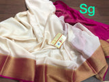 White and Magenta Pink combination Pure Mysore Crepe Silk Saree for Women-PRIYA001MSWMP