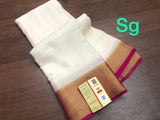 White and Magenta Pink combination Pure Mysore Crepe Silk Saree for Women-PRIYA001MSWMP