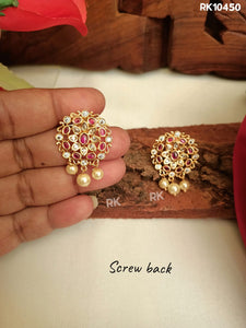 Ananya, elegant gold finish screw back pearl studded earrings for women -LR001SBE