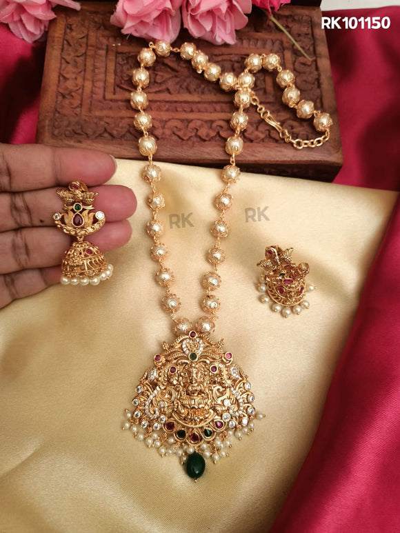 Surabhi , elegant Gold Finish Pearl chain with Earrings for women-LR001PCP