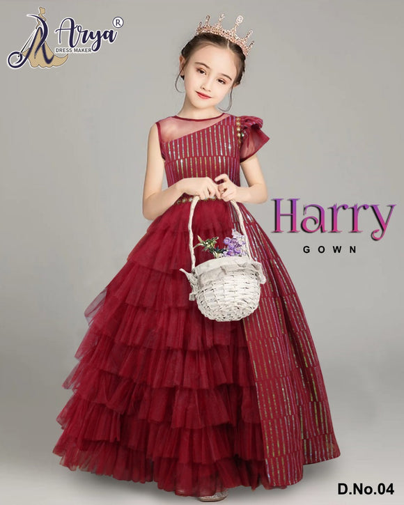 Maroon  shade Harry Party Wear Gown For Kids-ARYA001GM