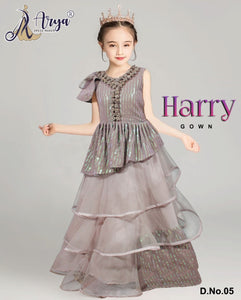 Silver Grey  shade Harry Party Wear Gown For Kids-ARYA001GS