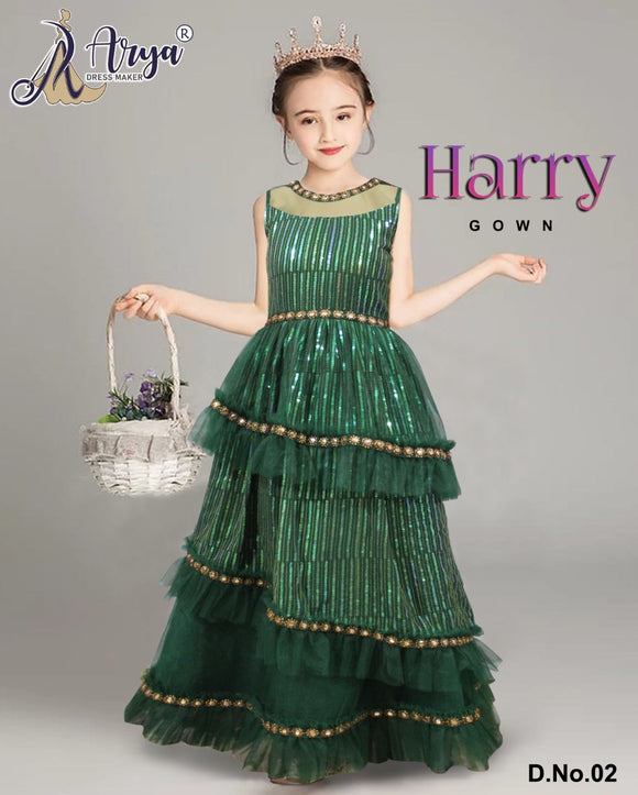 Green shade Harry Party Wear Gown For Kids-ARYA001G