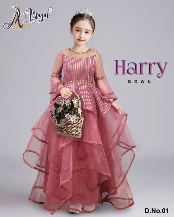 Pink  shade Harry Party Wear Gown For Kids-ARYA001P