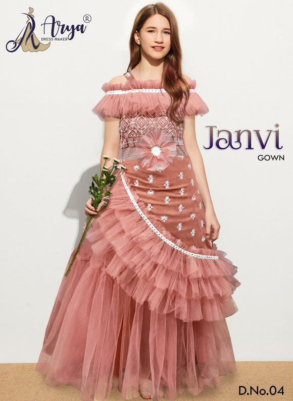 Janvi , Onion Pink   shade elegant Designer Gown for Girls-ARYA001GJF