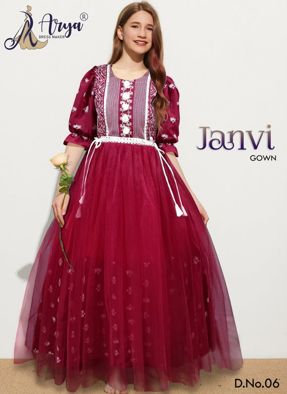 Janvi , Maroon   shade elegant Designer Gown for Girls-ARYA001GJD