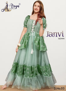 Janvi , Green shade elegant Designer Gown for Girls-ARYA001GJA