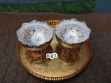 Meenamma , Full Set impressive Antique Finish German Silver Nakashi Kumkum Bowls with Gold finish Round Tray-SILI001KMT