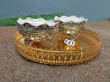 Meenamma , Full Set impressive Antique Finish German Silver Nakashi Kumkum Bowls with Gold finish Round Tray-SILI001KMT