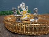 Full Set German Silver Tray with Pure Silver coated Maha Lakshmi idol and antique finish  Gajalakshmi  Kamakshi  Diyas-SILI001PCA