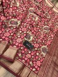 Pure Matka  Silk  Saree with Beautiful Print  along with Zari weaving borders and blouse-FOF001MS