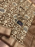 Pure Matka  Silk  Saree with Beautiful Print  along with Zari weaving borders and blouse-FOF001MSMY