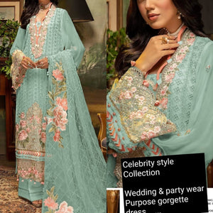 Agave Blue  shade Celebrity Style Party wear Georgette salwar suit material for women -FOF001SSMAB