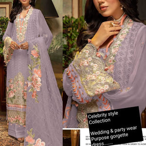 Lilac  shade Celebrity Style Party wear Georgette salwar suit material for women -FOF001SSML