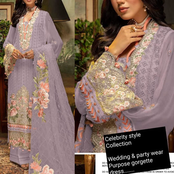 Lilac  shade Celebrity Style Party wear Georgette salwar suit material for women -FOF001SSML