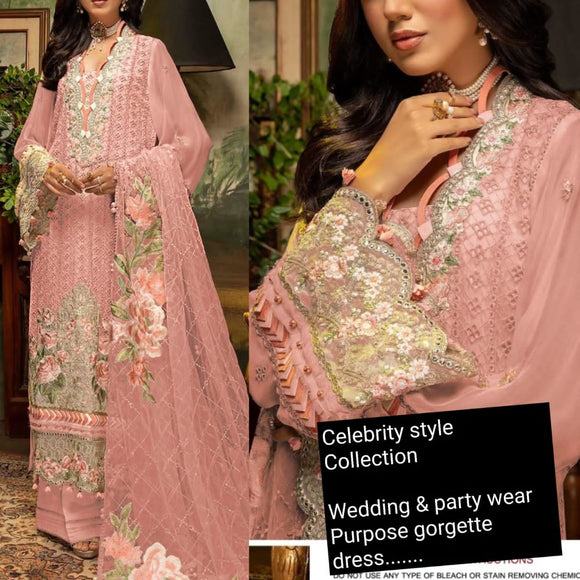 Pink  shade Celebrity Style Party wear Georgette salwar suit material for women -FOF001SSMP