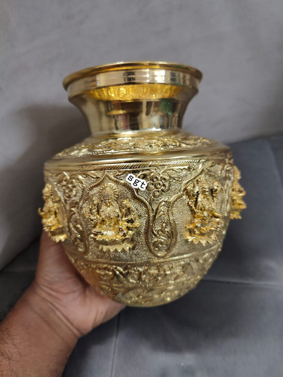 Neelambari , beautiful hand crafted 24 kt  Gold Plated  Astalakshmi  Design Extra Big Size Kalsha -SILI001EXB