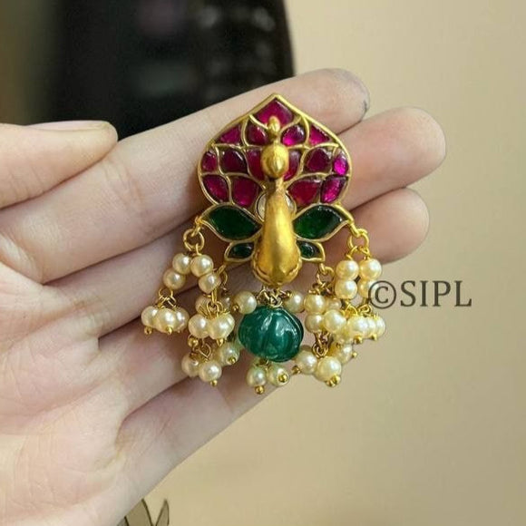 Mayura, elegant Matte gold finish peacock design kemp earrings for women -SANDY001KE