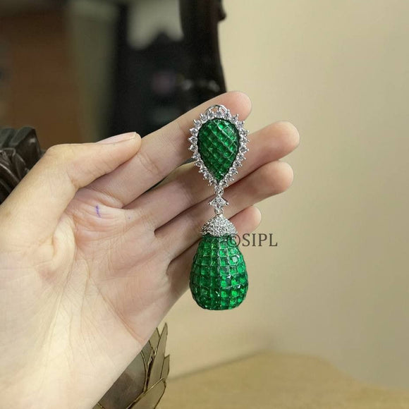 Green Amana, elegant green stone studded dangling earrings for women -SANDY001GA