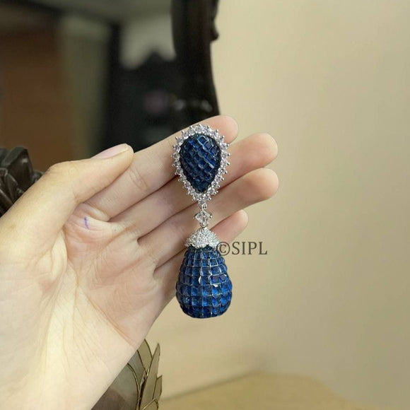 Blue Amana, elegant Blue stone studded dangling earrings for women -SANDY001BA