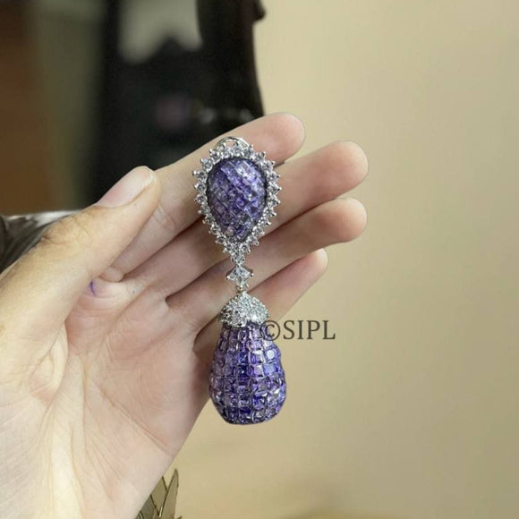 Violet  Amana, elegant Violet stone studded dangling earrings for women -SANDY001VA