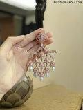 Pearlie , elegant Rose Gold Finish White stone studded dangling earrings for women -SANDY001RG